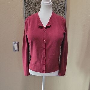 By Design. Petite Large Button-Up Burgundy Cardigan Sweater